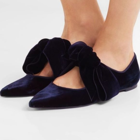 Tory Burch Navy Blue Suede Leather Velvet Bow Clara Ballet Flat Size 6M - Picture 2 of 12